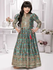 Tiny Kingdom Girls Printed Maxi Gown Ethnic Dress