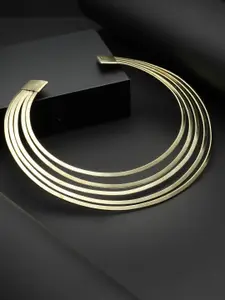 Moedbuille Gold-Plated Layered Tribal Design Oxidised Choker Necklace