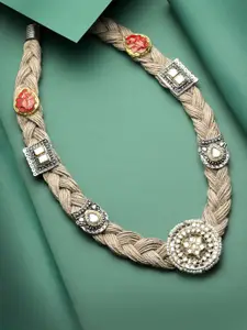 Moedbuille Silver-Plated Meenakari Work Antique Design Oxidised Bohemian Jute Necklace