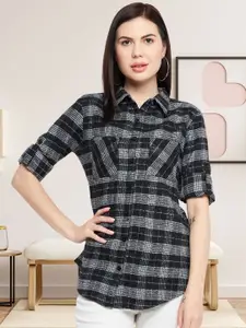 DressBerry Women Classic Fit Spread Collar Tartan Checked Casual Shirt