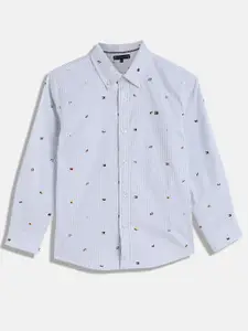 Tommy Hilfiger Boys Button-Down Collar Multi Striped Cotton Casual Shirt