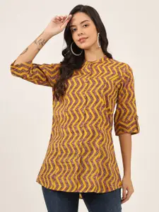 BAESD Striped Mandarin Collar Roll-Up Sleeves Cotton Shirt Style Top