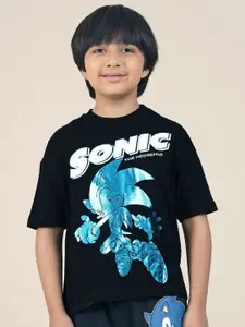 Kids Ville Boys Sonic Graphic Printed Oversized Cotton Tshirt