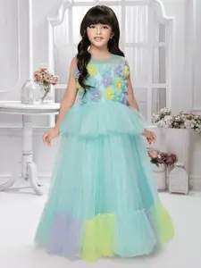 Tiny Kingdom Girls Self Design Floral Gown Dress