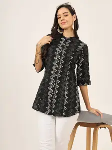 BAESD Women Printed Mandarin Collar Roll-Up Sleeves Ethnic Cotton Top