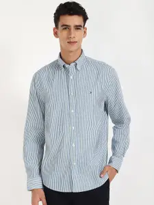 Tommy Hilfiger Men Button-Down Collar Vertical Striped Cotton Casual Shirt
