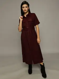 The Roadster Lifestyle Co. Women Shirt Collar A-Line Midi Dress