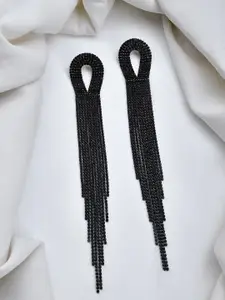 Voylla Timeless Sparkle Rhodium-Plated Rhinestone Brass Quirky Drop Earrings