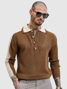 Snitch Men Self Design Polo Collar Slim Fit T-shirt