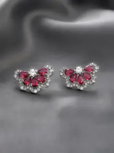 Voylla Royal Romance Rhodium-Plated Brass American Diamond Floral Studs