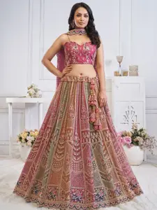 ODETTE Embellished Zari Semi-Stitched Lehenga & Unstitched Blouse With Dupatta