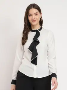 FableStreet Women Comfort Fit Band Collar Solid Casual Shirt