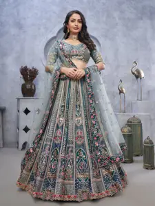 ODETTE Embellished Sequinned Semi-Stitched Lehenga & Unstitched Blouse With Dupatta