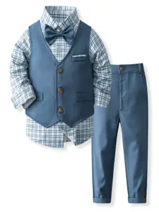 StyleCast x Revolte Boys Checked Pure Cotton Shirt With Trouser & Waistcoat