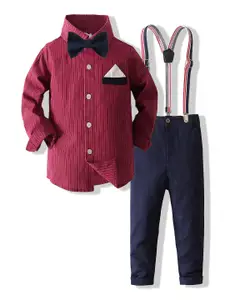 StyleCast x Revolte Boys Striped Pure Cotton Shirt With Trousers And Suspenders