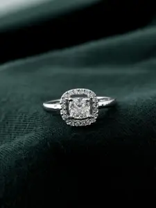 Voylla Rhodium-Plated AD Studded Valentine's Day Forever & Always Solitaire Finger Ring