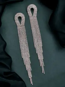 Voylla Timeless Sparkle Rose-Gold Plated Brass Rhinestone Quirky Drop Earrings