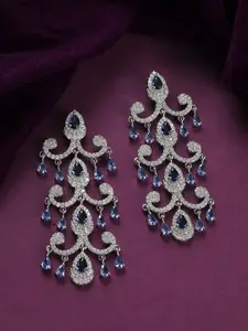 Voylla Royal Romance Rhodium-Plated American Diamond Teardrop Shaped Drop Earrings