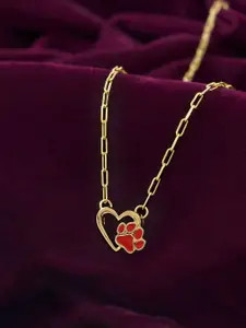 Voylla Gold-Plated Valentine's Day Pawprints On My Heart Pendant Minimal Chain
