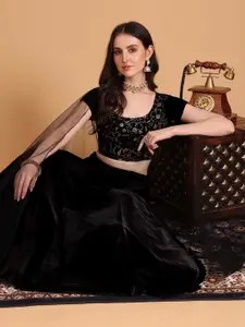 Kinjo Embroidered Sequinned Velvet Semi-Stitched Lehenga & Unstitched Blouse With Dupatta