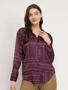 FableStreet Women Comfort Fit Spread Collar Geometric Printed Satin Casual Shirt