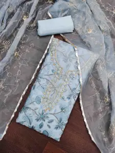 KIMISHA Floral Embellished Organza Beads And Stones Unstitched Dress Material