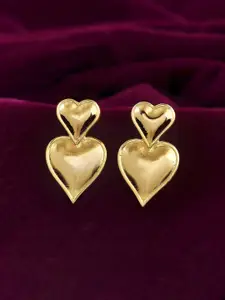 Voylla Trendy Heart Gold-Plated Brass Heart Shaped Drop Earrings