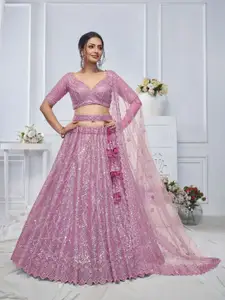 ODETTE Embellished Sequinned Semi-Stitched Lehenga & Unstitched Blouse With Dupatta