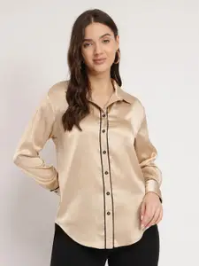 FableStreet Women Comfort Fit Spread Collar Solid Satin Casual Shirt