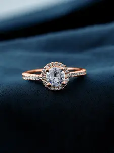 Voylla Rose Gold-Plated AD Studded Valentine's Day Eternal Love Solitaire Finger Ring
