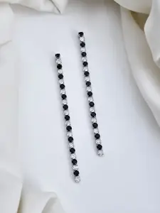 Voylla Timeless Sparkle Rhodium-Plated Brass Rhinestone Quirky Drop Earrings