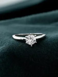 Voylla Rhodium-Plated AD-Stone Studded Valentine's Day Lover's Sparkle Solitaire Ring