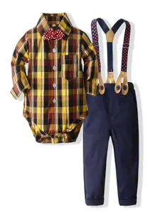 StyleCast x Revolte Boys Checked Pure Cotton Shirt With Trousers And Suspenders
