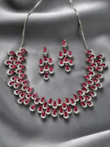 Voylla Rhodium-Plated American Diamond Studded Royal Romance Blossom Necklace Set