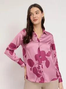 FableStreet Women Comfort Fit Spread Collar Floral Printed Satin Casual Shirt