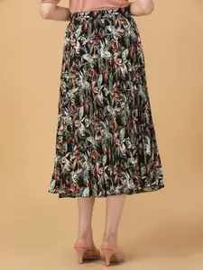 ZWERLON Women Printed Pleated A-line Midi Skirt