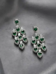 Voylla Royal Romance Rhodium-Plated American Diamond Brass Heart Shaped Drop Earrings