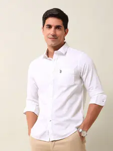 U.S. Polo Assn. Men Spread Collar Solid Cotton Casual Shirt