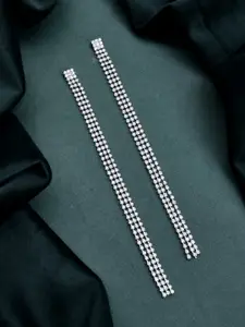 Voylla Timeless Sparkle Rhodium-Plated Rhinestone Quirky Drop Earrings