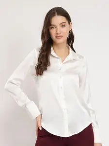 FableStreet Women Comfort Fit Spread Collar Solid Satin Casual Shirt