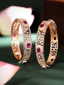 Priyaasi Set Of 2 Gold Plated American Diamond & Crystal-Studded Bangles
