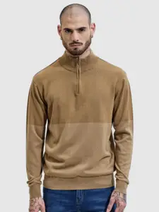 Snitch Men Brown Colourblocked Sweaters