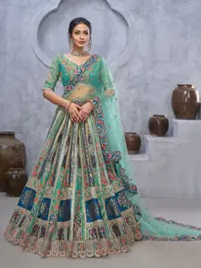ODETTE Embellished Thread Work Semi-Stitched Lehenga & Unstitched Blouse With Dupatta