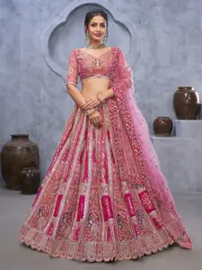 ODETTE Embellished Sequinned Semi-Stitched Lehenga & Unstitched Blouse With Dupatta