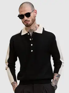 Snitch Men Self Design Polo Collar Slim Fit Cotton T-shirt