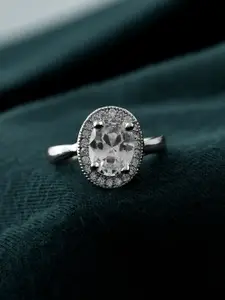 Voylla Rhodium-Plated AD Studded Valentine's Day Endless Love Solitaire Finger Ring