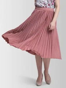 ZWERLON Women Accordion Pleats A-Line Midi Skirt