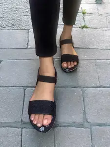 BAESD Women Textured Open Toe Flats