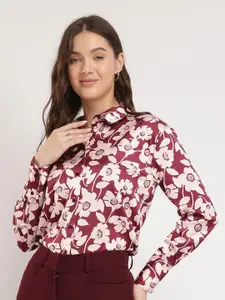 FableStreet Women Comfort Fit Spread Collar Floral Printed Satin Casual Shirt