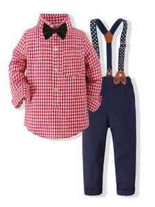 StyleCast x Revolte Boys Checked Pure Cotton Shirt With Trousers And Suspenders